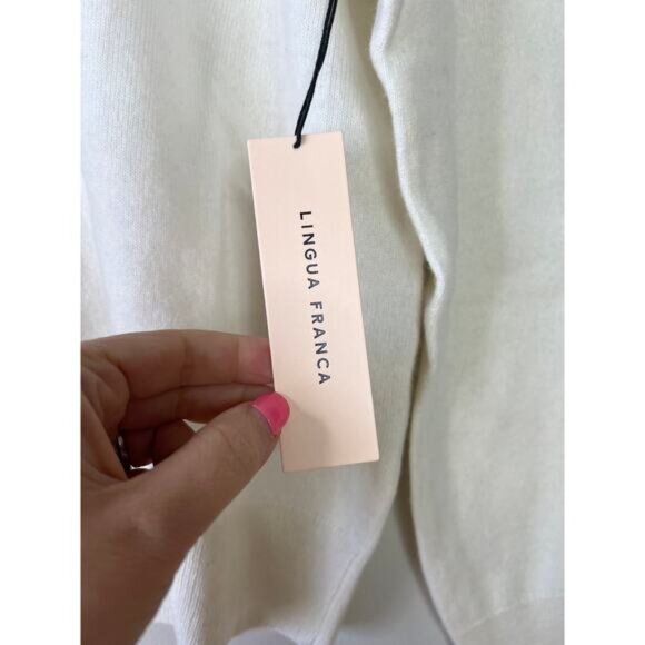 NWT Lingua Franca Cashmere Embroidered Long Sleeve Knit Sweater Cream Size: L - Picture 4 of 5